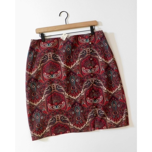NWT!! TALBOTS Opulent Paisley Side Button Faux Wrap Skirt Academia 14P 14 Petite - Picture 3 of 14